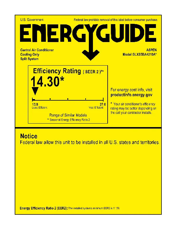 GLXS5BA4210 Energy Guide Label