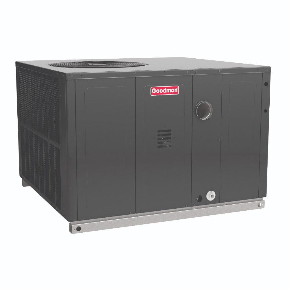 Goodman Multi-Positional Dual Fuel Heat Pump with built-in Gas Furnace. 3.5 Ton Cooling Power, 100,000 BTUs Heat Input. 208/230V single-phase, 60 Hz for use with R32. Model, GPDM34210031