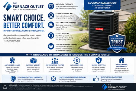 Goodman GLXS3BN3010 2.5 Ton Up to 15 SEER2 208/230 Volt Central Air Conditioner Condenser for Energy-Efficient Residential Cooling