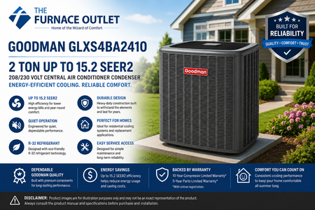 Goodman GLXS4BA6010 5 Ton Up to 15.2 SEER2 208/230 Volt Central Air Conditioner Condenser for Energy-Efficient Residential Cooling