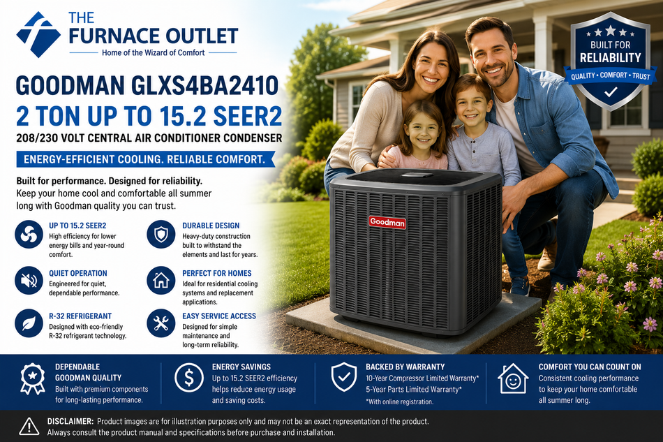 Goodman GLXS4BA6010 5 Ton Up to 15.2 SEER2 208/230 Volt Central Air Conditioner Condenser for Energy-Efficient Residential Cooling
