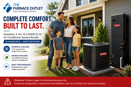 Goodman GLXS4BA3610 3 Ton 14.5 SEER2 R-32 Air Conditioner System Bundle with AMST36CU1300 Air Handler