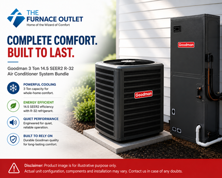 Goodman GLXS4BA3610 3 Ton 14.5 SEER2 R-32 Air Conditioner System Bundle with AMST36CU1300 Air Handler