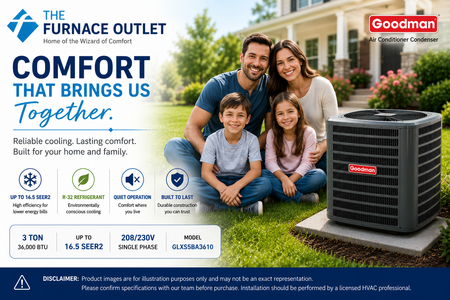 Goodman GLXS5BA3610 36000 BTU 208/230V 3 Ton Up To 16.5 SEER2 Air Conditioner Condenser with R-32 Refrigerant