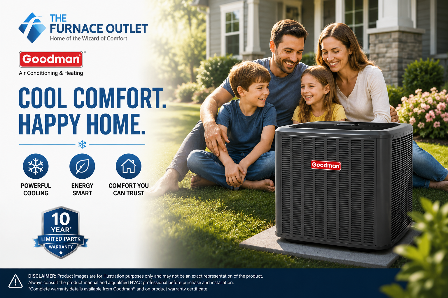Goodman GLXS5BA4210 3.5 Ton Up to 16.5 SEER2 208/230 Volt High-Efficiency Central Air Conditioner Condenser for Residential Cooling