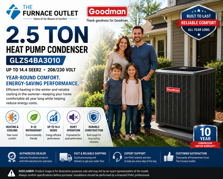 Goodman GLZS4BA3010 2.5 Ton Up to 14.4 SEER2 208/230 Volt Heat Pump Condenser for Energy-Efficient Residential Heating & Cooling