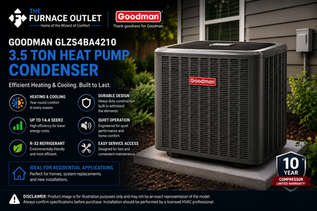 Goodman GLZS4BA4210 3.5 Ton Up to 14.4 SEER2 208/230 Volt Heat Pump Condenser for Energy-Efficient Residential Heating & Cooling