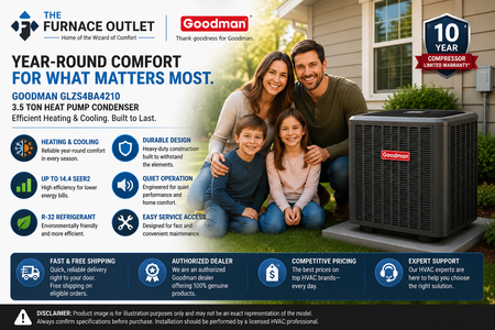 Goodman GLZS4BA4210 3.5 Ton Up to 14.4 SEER2 208/230 Volt Heat Pump Condenser for Energy-Efficient Residential Heating & Cooling