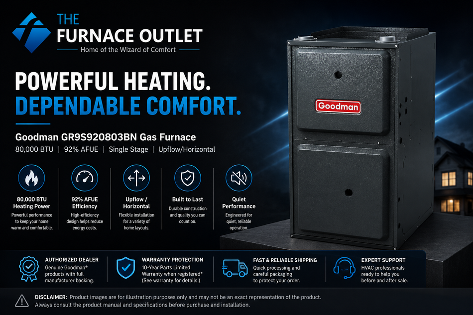 Goodman GR9S920803BN 80000 BTU 115 Volt 92% AFUE Single Stage Upflow/Horizontal Gas Furnace for Energy-Efficient Residential Heating