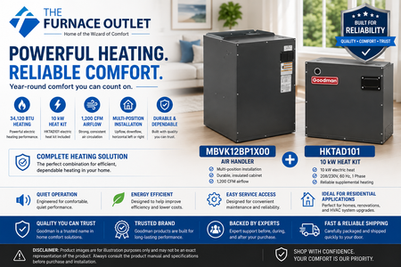 Goodman MBVK12BP1X00 Air Handler with HKTAD101 10 kW Electric Heat Kit 34120 BTU 208/230 Volt Multi-Position Electric Furnace with 1200 CFM Airflow for Residential HVAC Systems