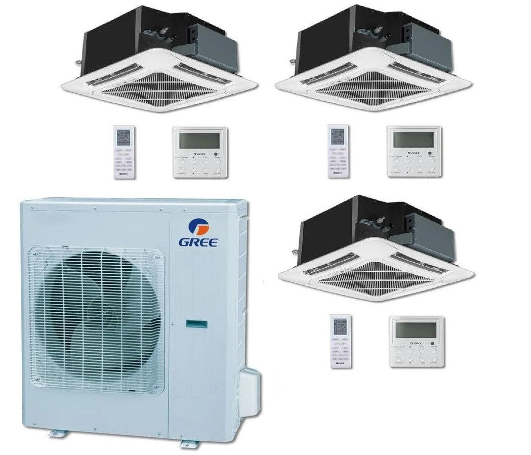 GREE Multi Gen2 Series 24,000 BTU 3-Zone Ceiling Cassette 12K+12K+12K Ductless Mini-Split System - MULTI24HP230V1EO,3xCAS12HP230V1BC