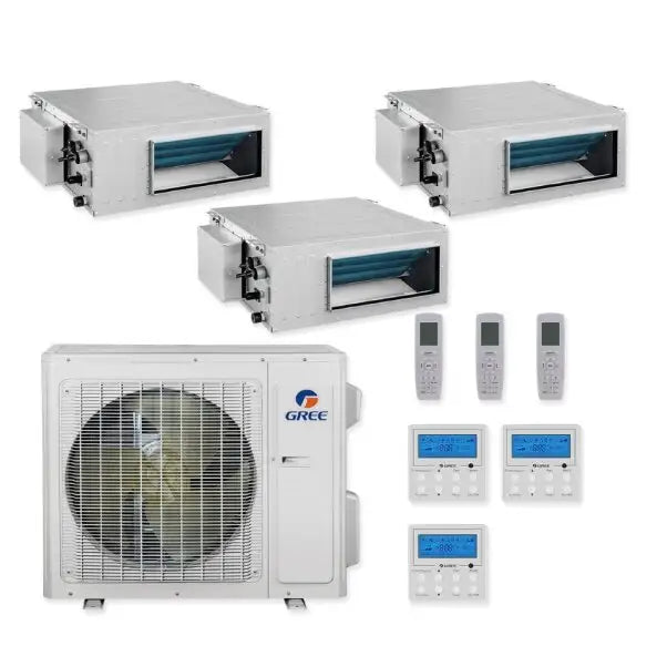 GREE Multi Gen2 Series 24,000 BTU 3-Zone Concealed Duct 9K+12K+12K Ductless Mini-Split System - MULTI24HP230V1EO,DUCT09HP230V1BD,2xDUCT12HP230V1BD