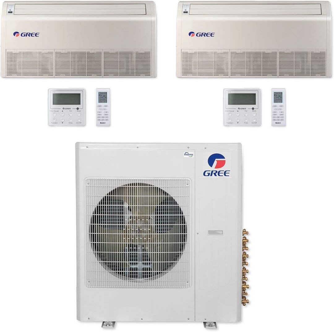 GREE Multi Gen2 Series 24,000 BTU 2-Zone Universal Floor/Ceiling 18K+18K Ductless Mini-Split System - MULTI24HP230V1EO,2xFLR18HP230V1BF