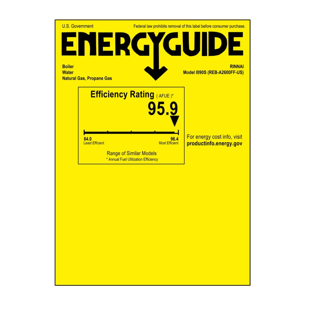 Rinnai I-Series 90,000 BTU Condensing Natural Gas Boiler - Energy Guide Label
