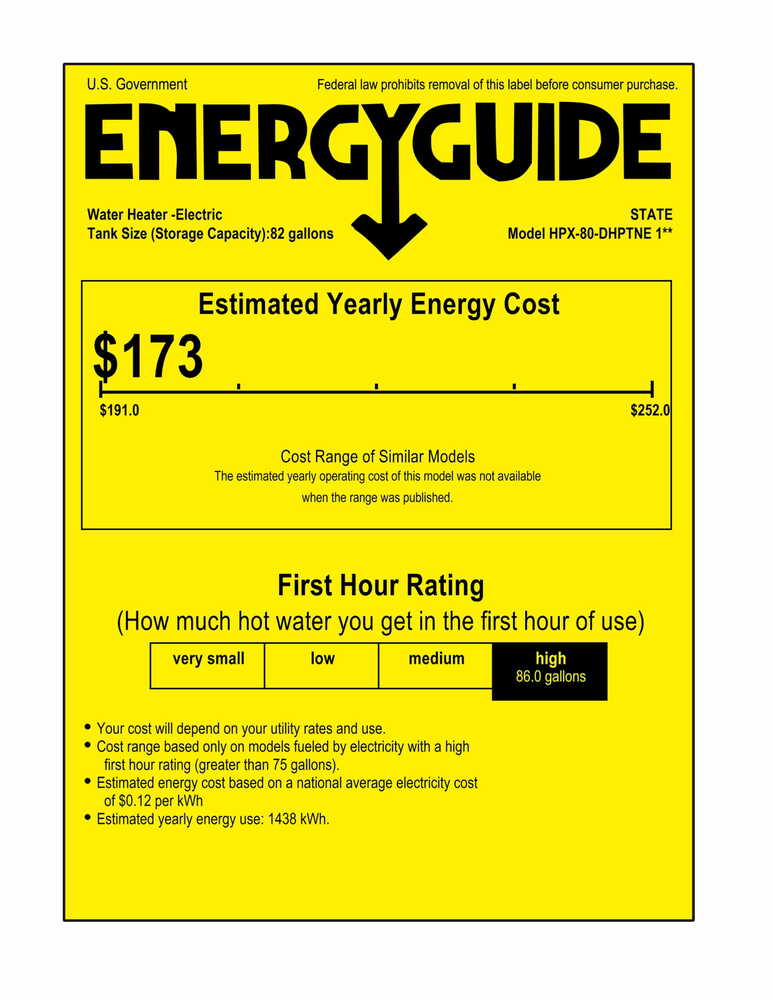 State Proline XE Series 80 Gallon Capacity 4.5 kW Heating Input Hybrid Electric Heat Pump Water Heater