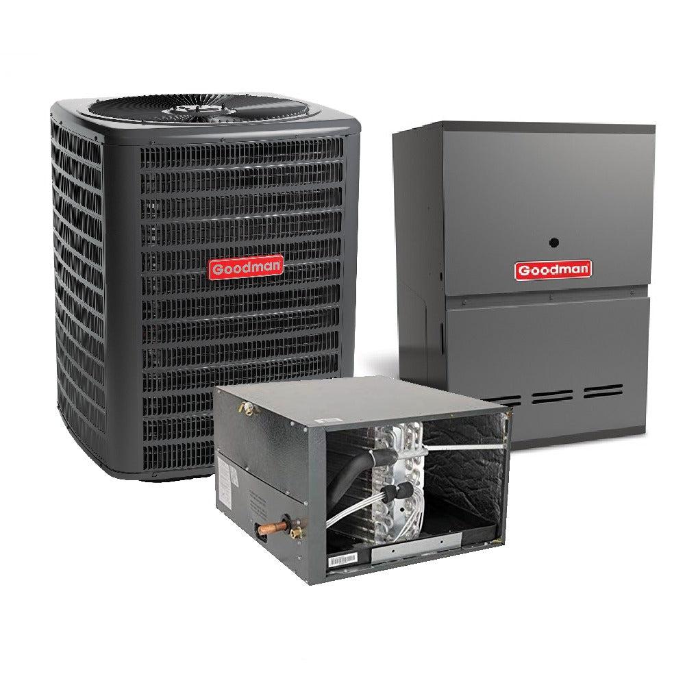 1.5 Ton 14.5 SEER2 Goodman Heat Pump GSZH501810 and 80% AFUE 40,000 BTU Gas Furnace GC9S800403AX Horizontal System with Coil CHPTA1822A4 - Bundle View