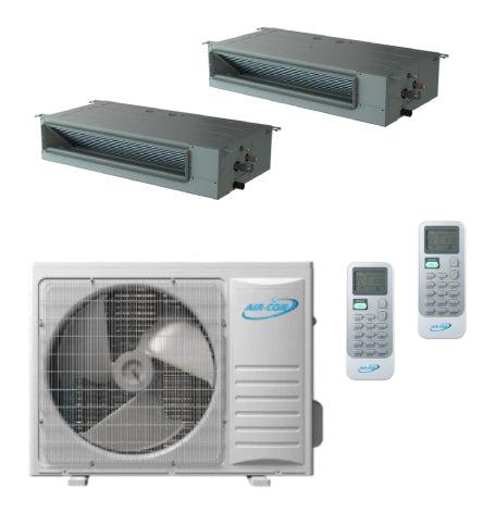 Air-Con 18,000 BTU 22 SEER 2-Zone Concealed Duct 9k+12k Mini Split Air Conditioner and Heater System