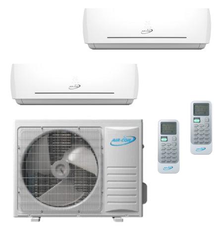 Air-Con 18,000 BTU 22 SEER 2-Zone Wall Mounted 9k+12k Mini Split Air Conditioner and Heater System