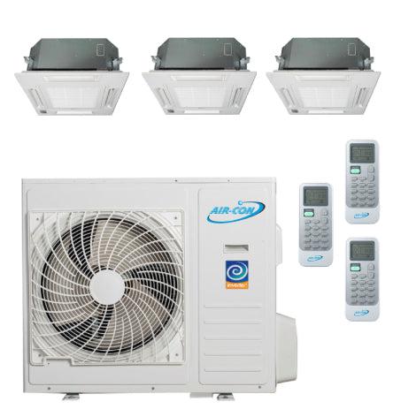 Air-Con 24,000 BTU 20 SEER 3-Zone Ceiling Cassette 9k+9k+9k Mini Split Air Conditioner and Heater System