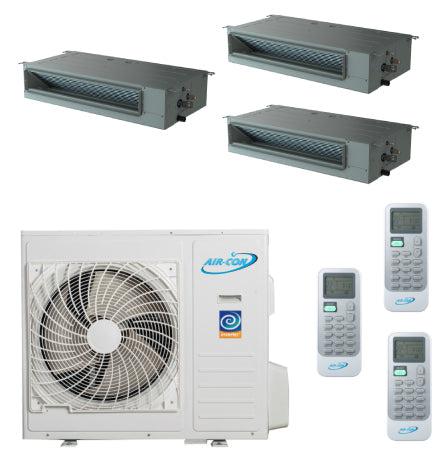 Air-Con 24,000 BTU 20 SEER 3-Zone Concealed Duct 9k+9k+9k Mini Split Air Conditioner and Heater System