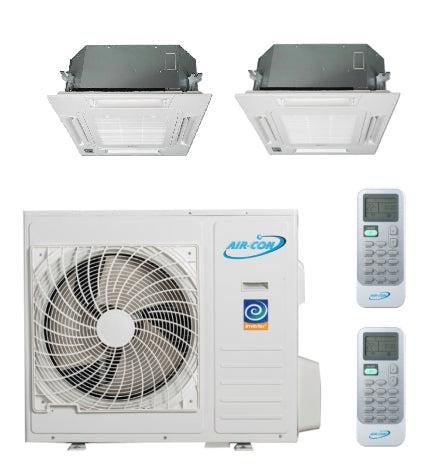 Air-Con 24,000 BTU 22 SEER 2-Zone Ceiling Cassette 12k+12k Mini Split Air Conditioner and Heater System