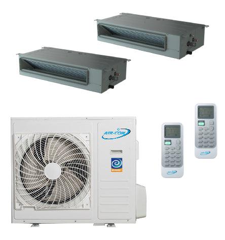Air-Con 24,000 BTU 22 SEER 2-Zone Concealed Duct 9k+9k Mini Split Air Conditioner and Heater System