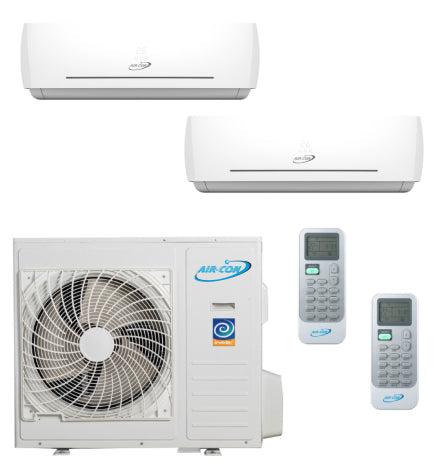 Air-Con 24,000 BTU 22 SEER 2-Zone Wall Mounted 9k+9k Mini Split Air Conditioner and Heater System