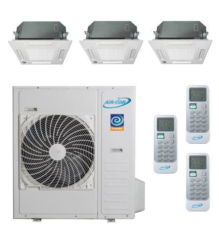 Air-Con 36,000 BTU 20 SEER 3-Zone Ceiling Cassette 12k+12k+12k Mini Split Air Conditioner and Heater System