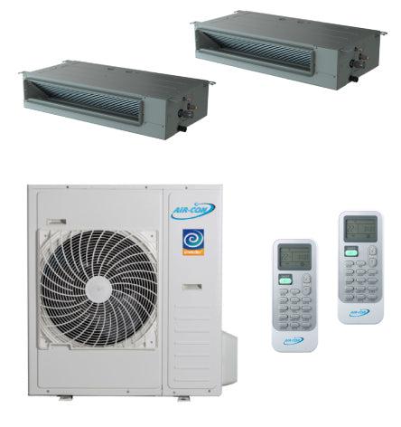 Air-Con 36,000 BTU 21 SEER 2-Zone Concealed Duct 12k+24k Mini Split Air Conditioner and Heater System