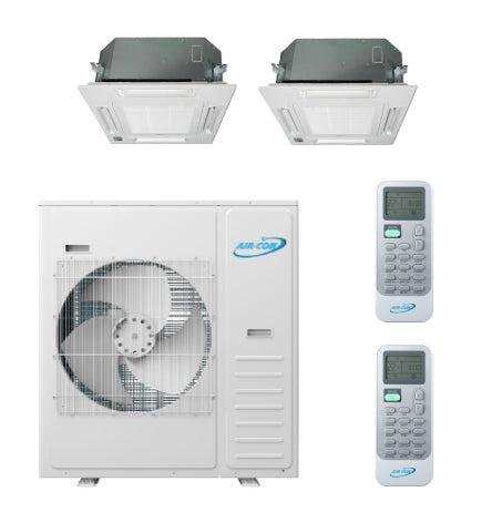 Air-Con 42,000 BTU 20 SEER 2-Zone Ceiling Cassette 12k+18k Mini Split Air Conditioner and Heater System