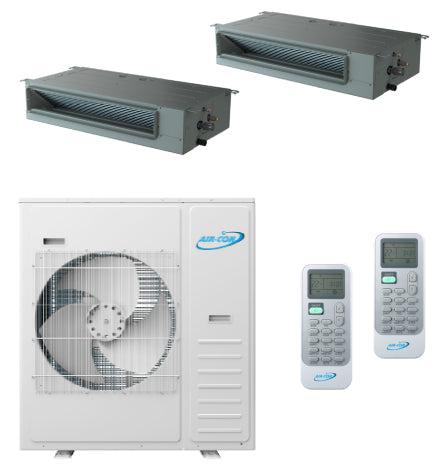 Air-Con 42,000 BTU 20 SEER 2-Zone Concealed Duct 12k+18k Mini Split Air Conditioner and Heater System