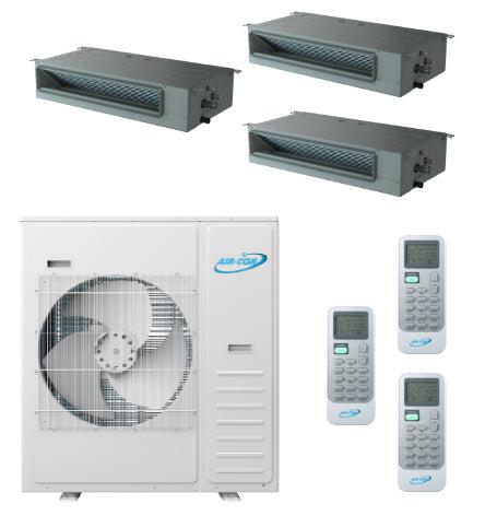 Air-Con 42,000 BTU 20 SEER 3-Zone Concealed Duct 12k+12k+12k Mini Split Air Conditioner and Heater System