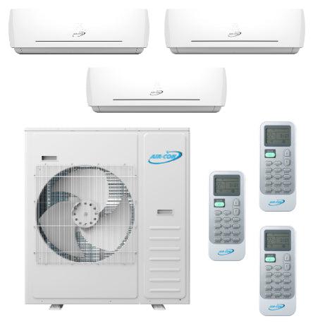 Air-Con 42,000 BTU 20 SEER 3-Zone Wall Mounted 9k+9k+12k Mini Split Air Conditioner and Heater System