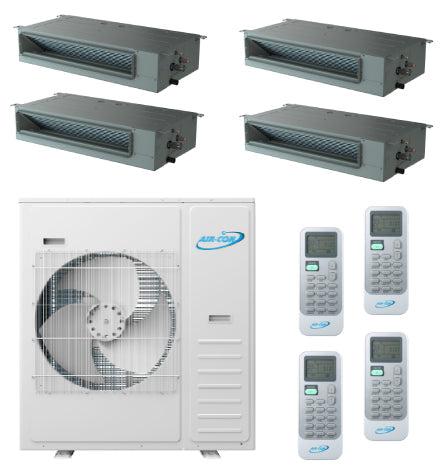 Air-Con 42,000 BTU 20 SEER 4-Zone Concealed Duct 9k+9k+9k+18k Mini Split Air Conditioner and Heater System