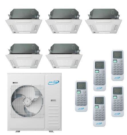 Air-Con 42,000 BTU 20 SEER 5-Zone Ceiling Cassette 9k+9k+9k+9k+9k Mini Split Air Conditioner and Heater System