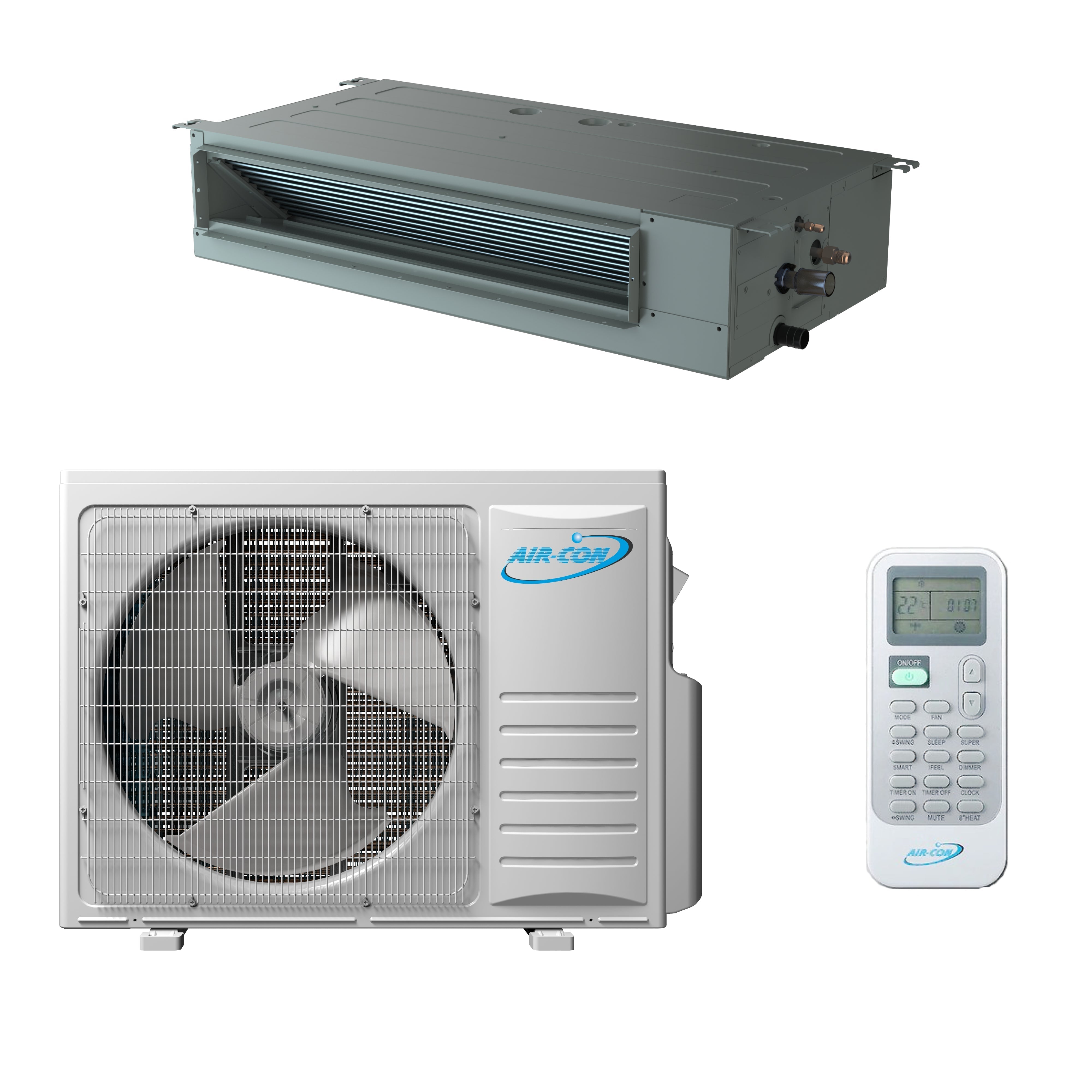 Air-Con Sky Pro Series 12,000 BTU 19 SEER Single Zone Concealed Duct Mini Split Air Conditioner and Heater System