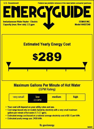 Eemax HomeAdvantage II 27kW 240V Electric Tankless Water Heater
