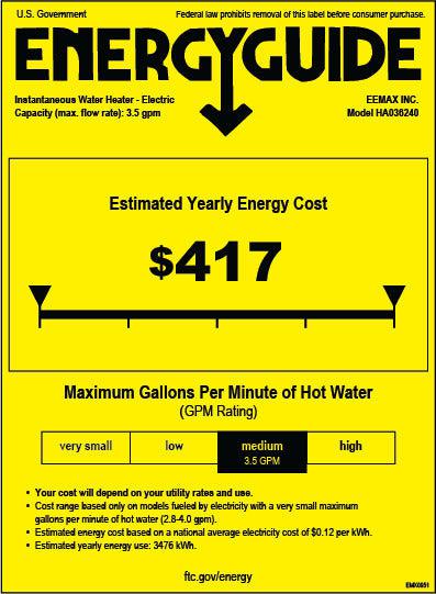 Eemax HomeAdvantage II 36kW 240V Electric Tankless Water Heater