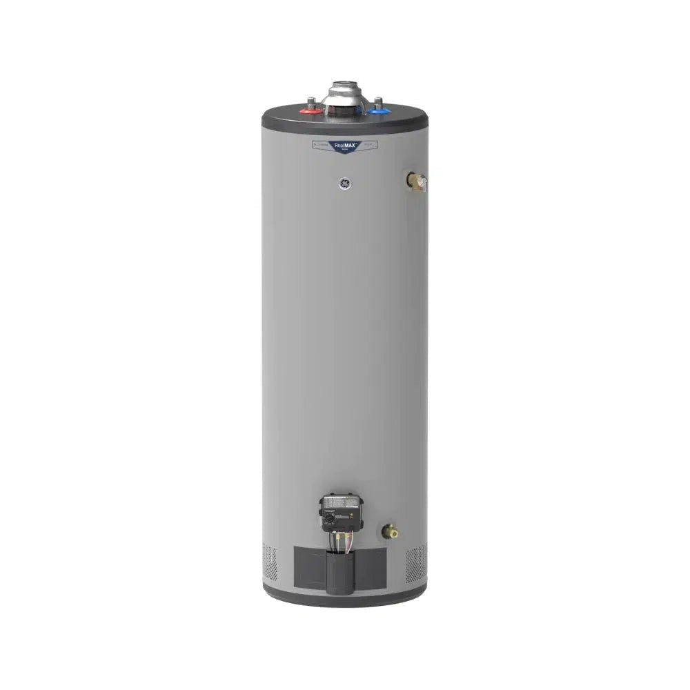 GE RealMAX Atmospheric Platinum Model 40 Gallon Capacity Tall Natural Gas Water Heater - Front View