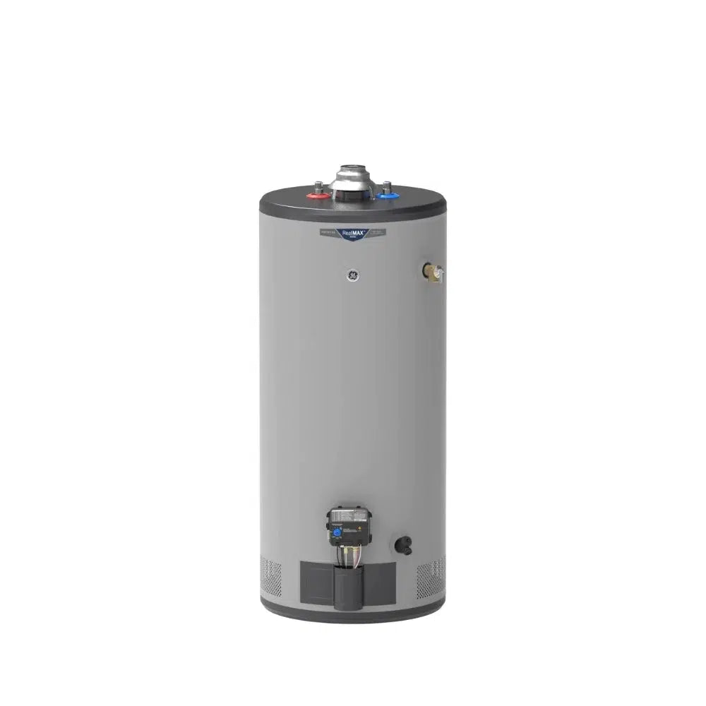 GE RealMAX Atmospheric Premium Model 40 Gallon Capacity 34,500 BTU Heating Input Short Liquid Propane Water Heater - Front View