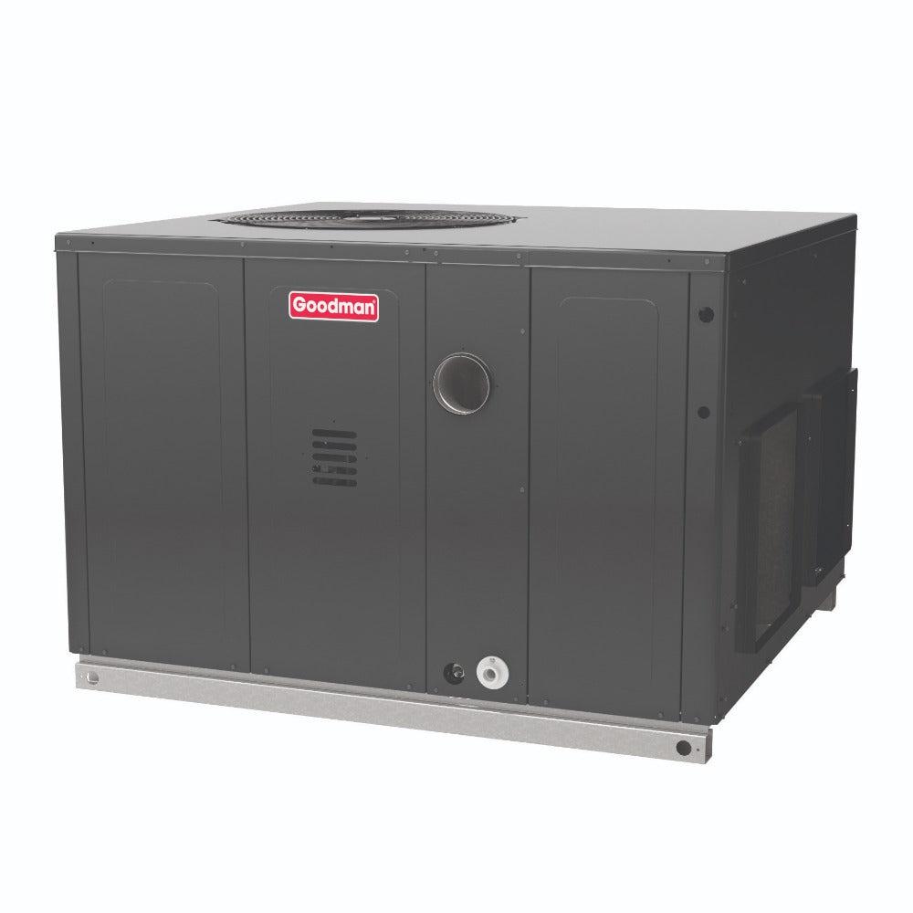 Goodman 2 Ton 13.4 SEER2 40,000 BTU Multi-Positional AC and Gas Furnace Package Unit - Front Angled View