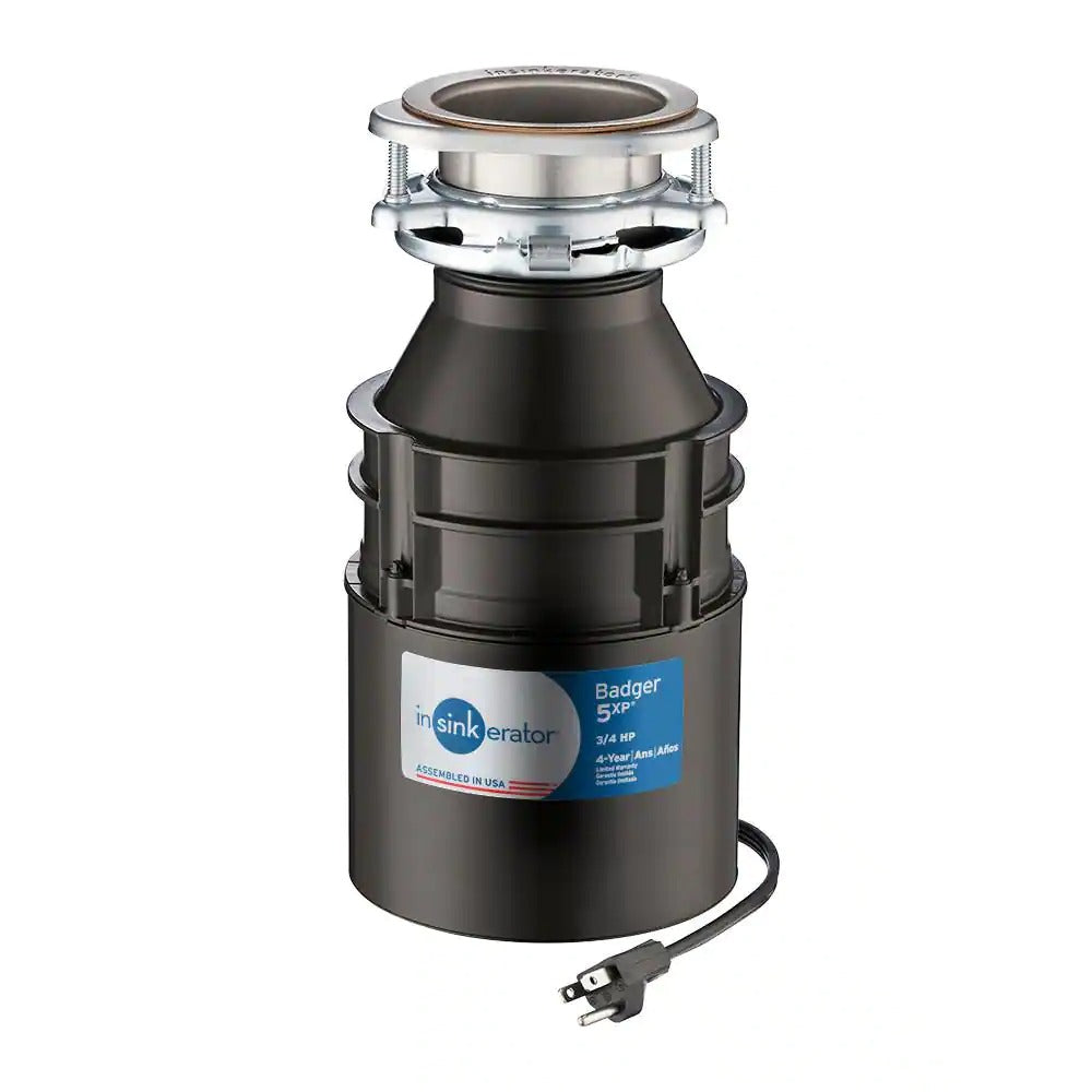 InSinkErator Badger 5XP Power Series 3/4 HP Garbage Disposal with Power Cord - Side View