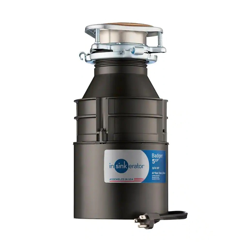 InSinkErator Badger 5XP Power Series 3/4 HP Garbage Disposal with Power Cord - Side View