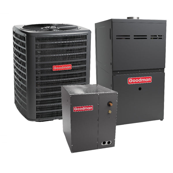 1.5 Ton 14.4 SEER2 Goodman Heat Pump GSZB401810 and 80% AFUE 40,000 BTU Gas Furnace GM9S800403AX Upflow System with Coil CAPTA2422A4 - Bundle View