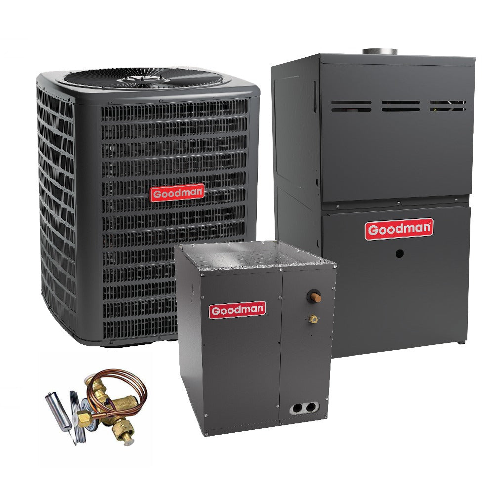 2.5 Ton 14.4 SEER2 Goodman Heat Pump GSZB403010 and 80% AFUE 60,000 BTU Gas Furnace GMVC800603BN Upflow System with Coil CAPFA4226D6 and TXV - Bundle View