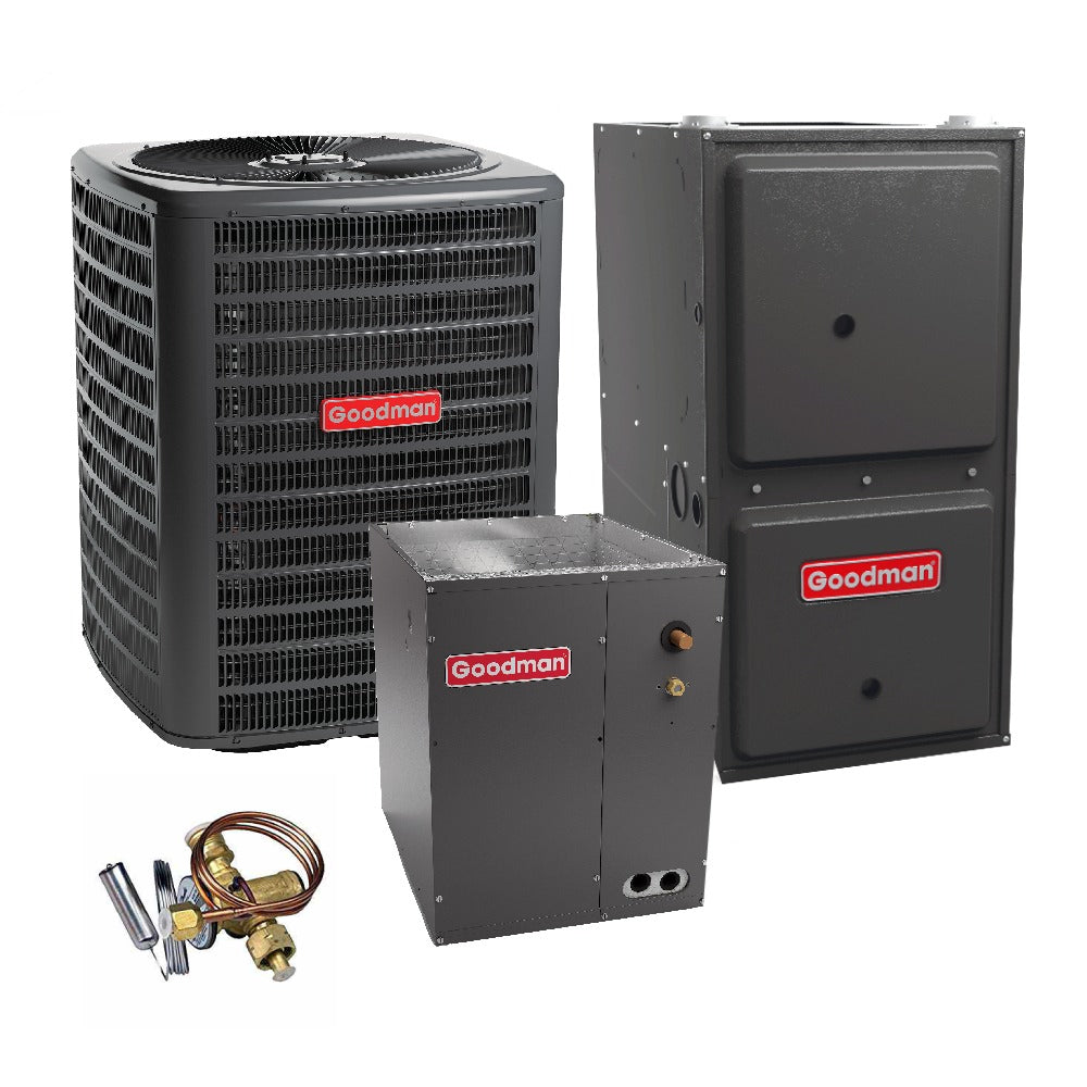 2.5 Ton 14.4 SEER2 Goodman Heat Pump GSZB403010 and 96% AFUE 100,000 BTU Gas Furnace GCVC961005CN Downflow System with Coil CAPFA4226C6 and TXV - Bundle View