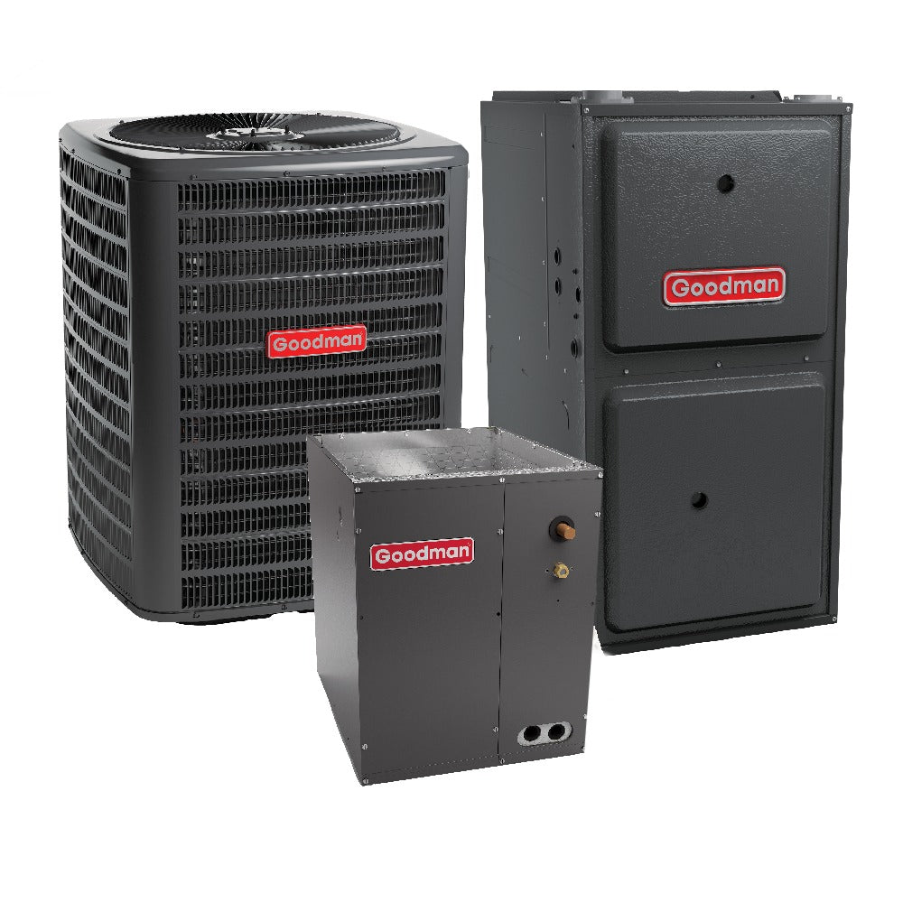 2 Ton 14.4 SEER2 Goodman Heat Pump GSZB402410 and 96% AFUE 40,000 BTU Gas Furnace GMVC960403BN Upflow System with Coil CAPTA3026C4 - Bundle View