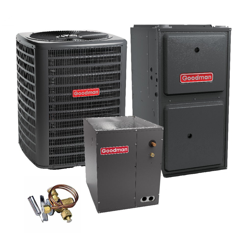 2.5 Ton 14.4 SEER2 Goodman Heat Pump GSZB403010 and 97% AFUE 60,000 BTU Gas Furnace GMVM970603BN Upflow System with Coil CAPFA4226C6 and TXV - Bundle View