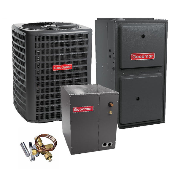 2.5 Ton 14.4 SEER2 Goodman Heat Pump GSZB403010 and 97% AFUE 80,000 BTU Gas Furnace GMVM970803BN Upflow System with Coil CAPFA4226C6 and TXV - Bundle View