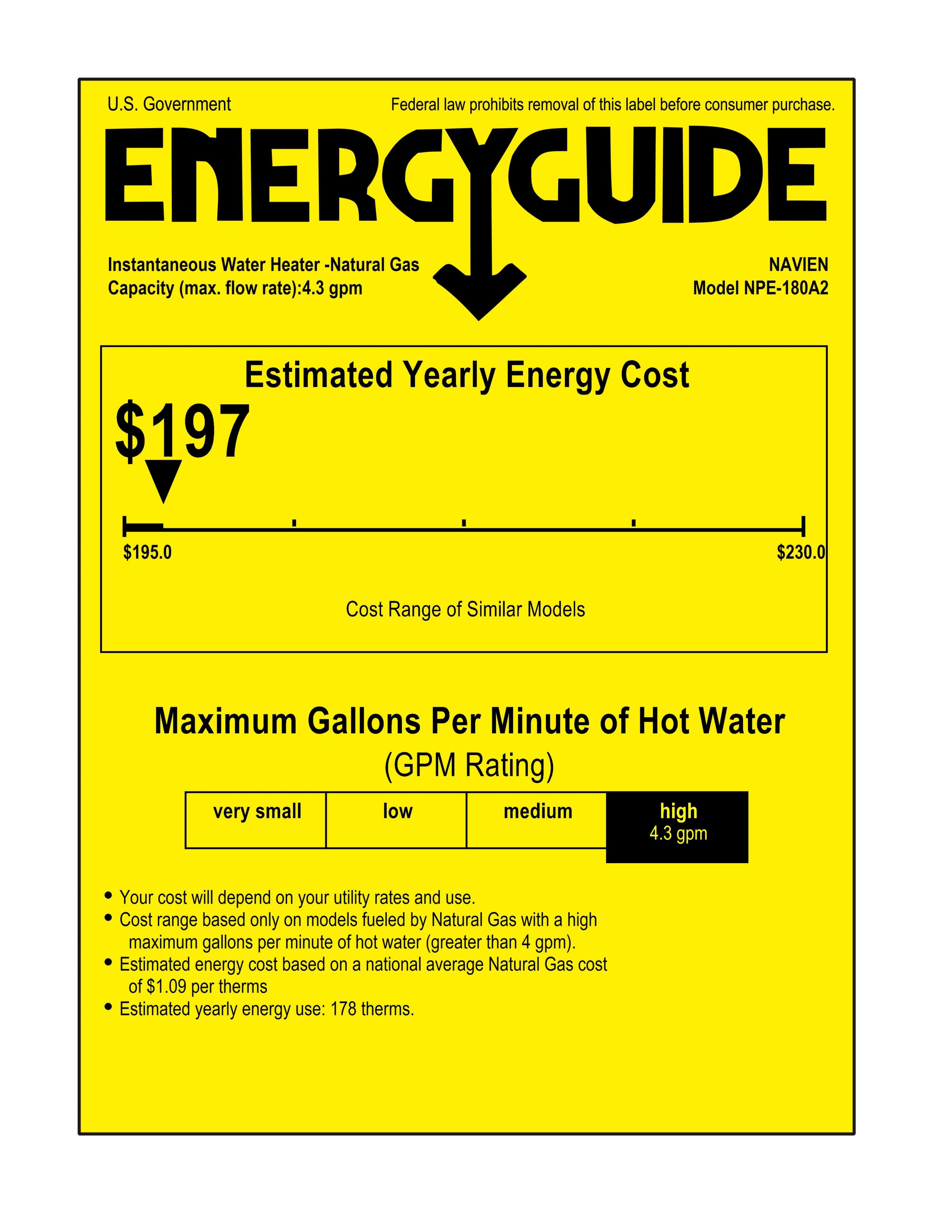 Navien NPE-180A2 150,000 BTU Condensing High-Efficiency Tankless Water Heater